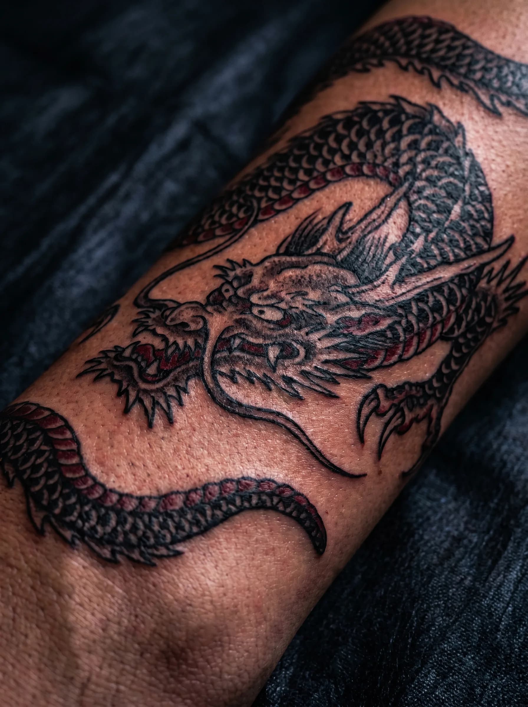 Japanese-style dragon tattoo close-up